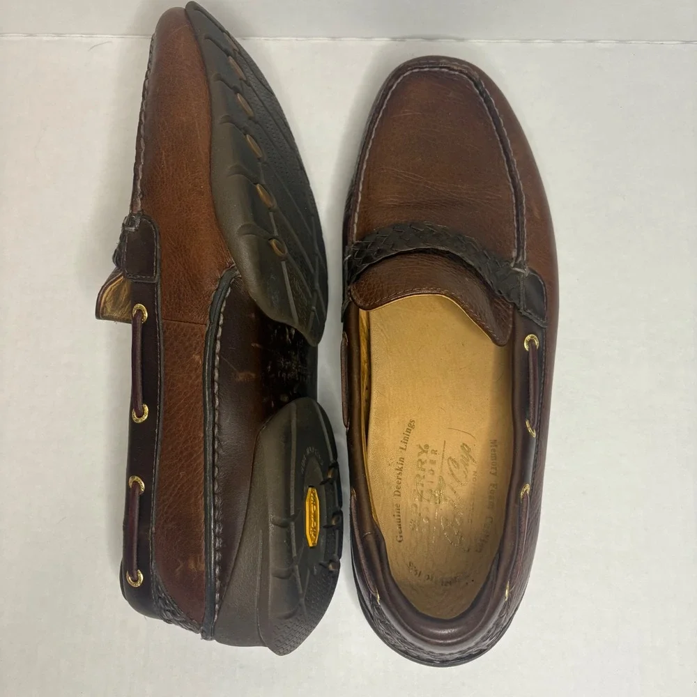 Sperry Gold Cup Vibram Loafers Men's 11.5M Brown‎ Leather Moccasin Slip‑On
